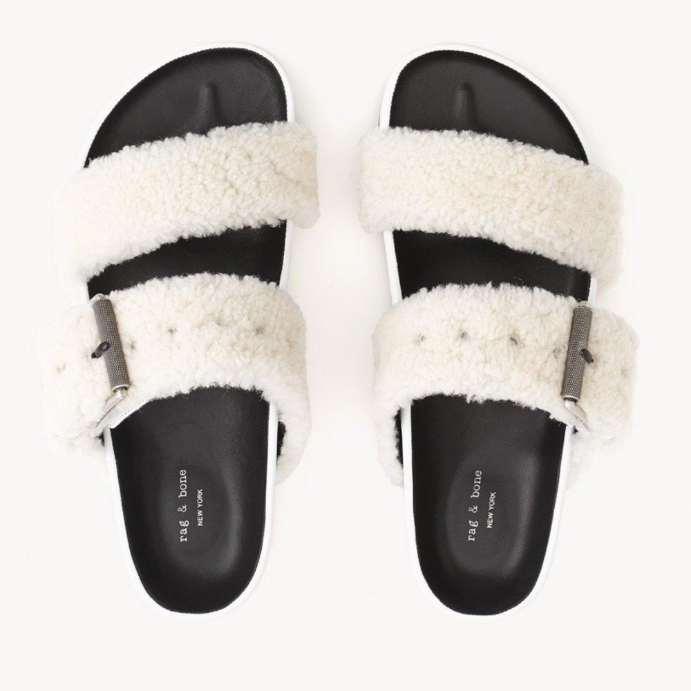 Rag & Bone NIB Evin Ergonomic Shearling Slides